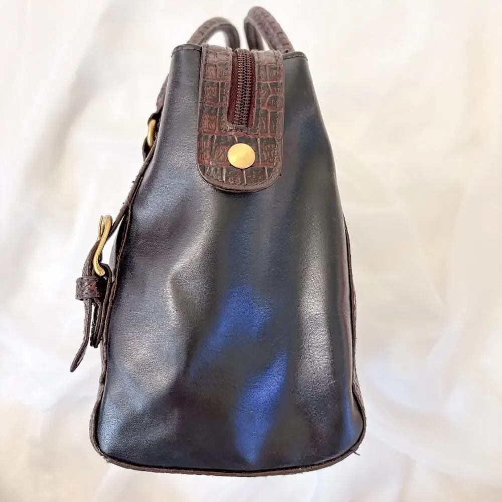 GAL Brown Faux Leather Doctor Purse Handbag Croc Embossed Bowling Bag Minimalist